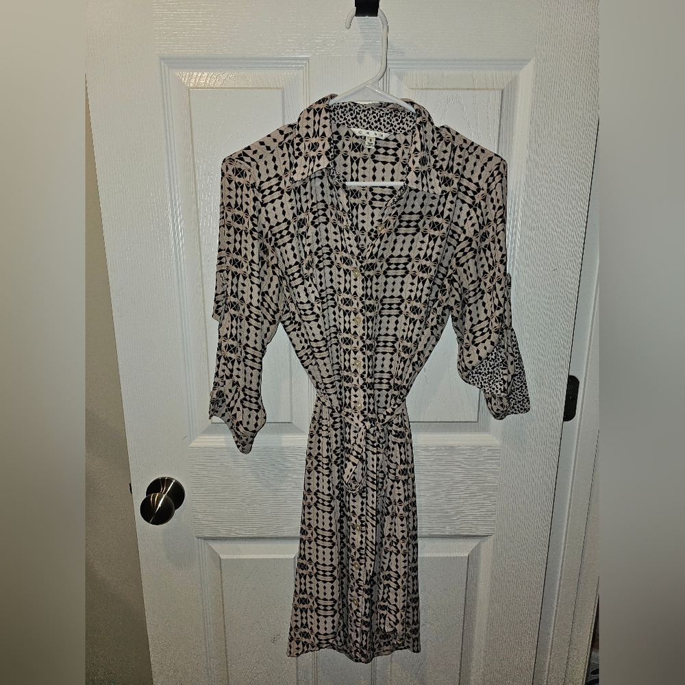 CAbi Black and Tan Geometric Print Blouse